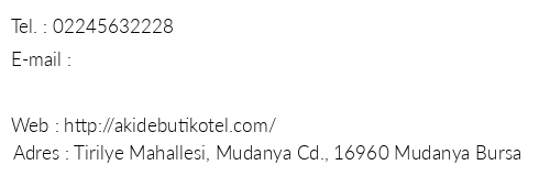 Akide Butik Otel telefon numaralar, faks, e-mail, posta adresi ve iletiim bilgileri